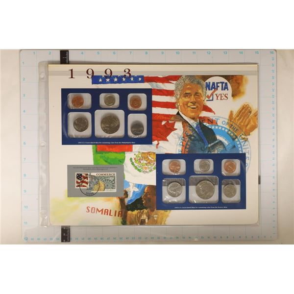 1993 US MINT SET (UNC) P/D ON LARGE INFO CARD WITH