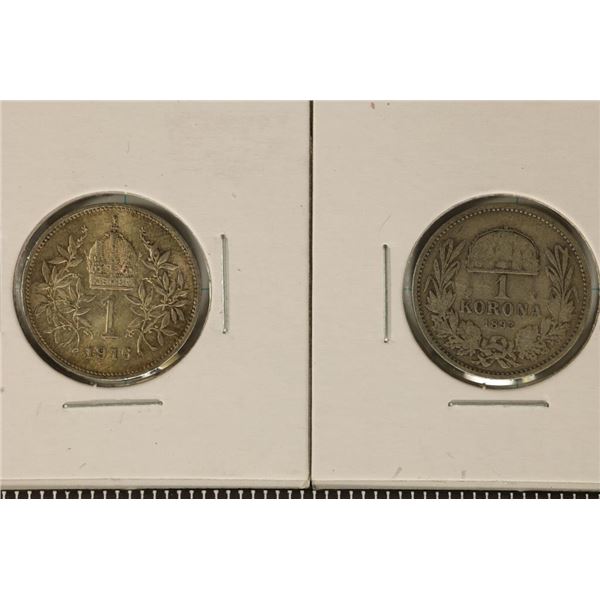1893 & 1916 HUNGARY SILVER 1 KORONAS .2684 OZ. ASW