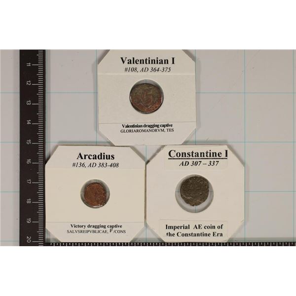 3 ROMAN ANCIENT COINS:364-375 A.D. VALENTINIAN I,
