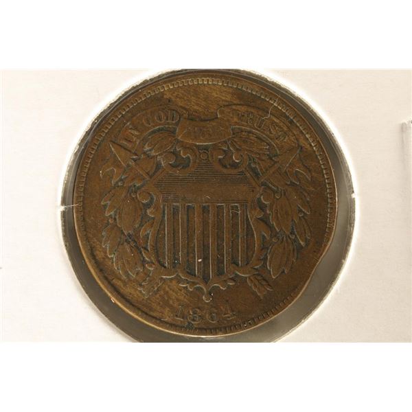 1864 US 2 CENT PIECE WITH RIM BUMP