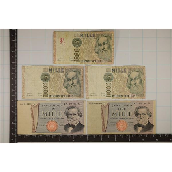 5-ITALIAN 1000 LIRE BILLS CIRCULATED