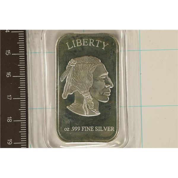 1 TROY OZ .999 FINE SILVER PF INGOT "INDIAN /