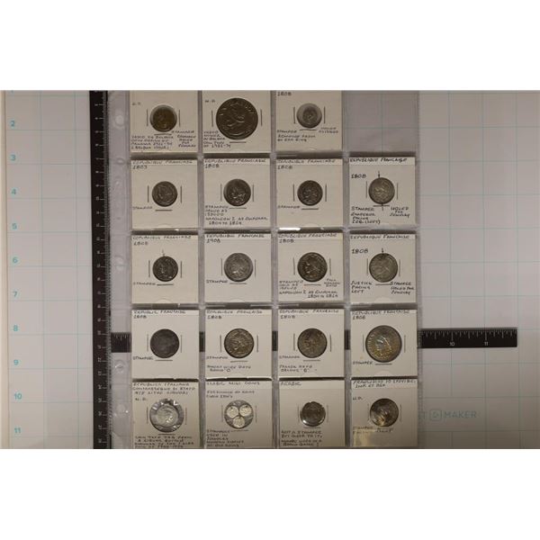 21 METAL FOREIGN STAMPEES FROM FRANCE, ARABIC,
