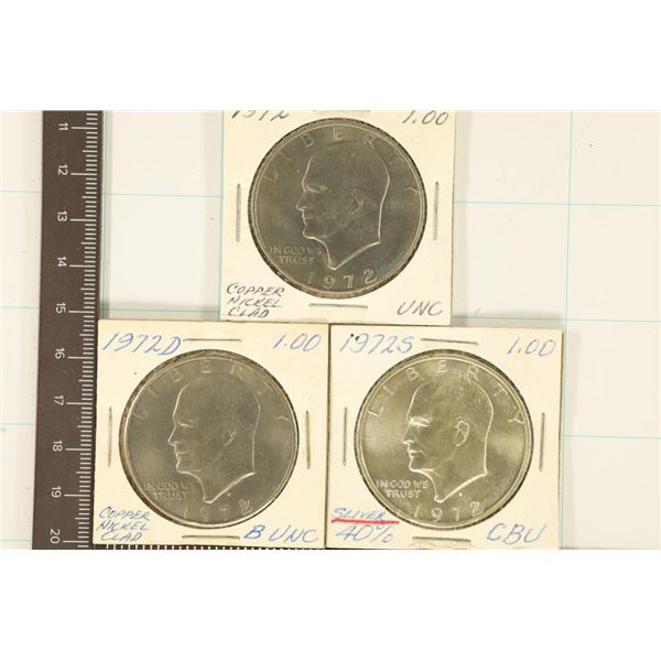 1972 P/D/S IKE DOLLARS (UNC) 1972-S IS 40% SILVER