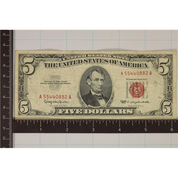 1953 US $5 RED SEAL NOTE