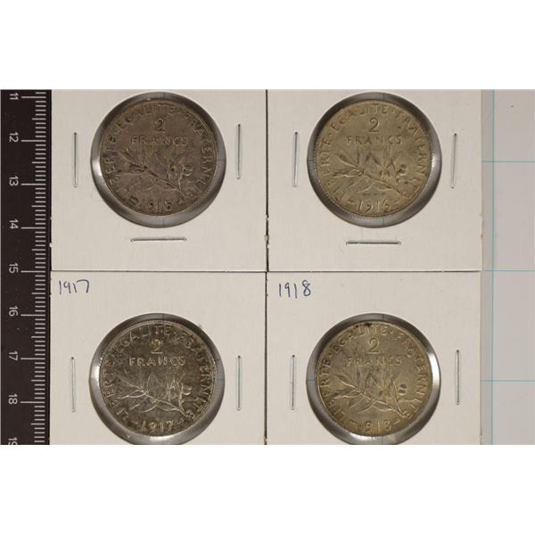 1915, 1916, 1917 & 1918 FRANCE SILVER 1 FRANCS