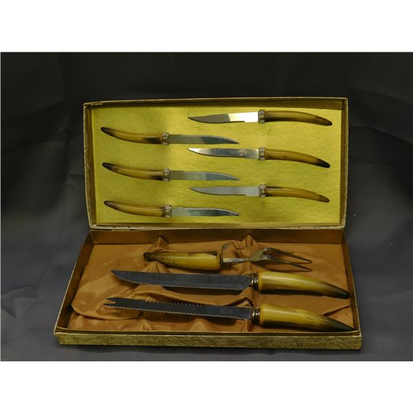 Carving Tool Set Crown Sheffield Bakelite Handle and Steak Knives