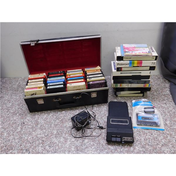 Lot of 8-Tracks, VHS Tapes, Cassette to 8-Track Adapter