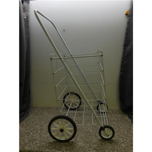 White Metal Wire Shopping Pull Cart
