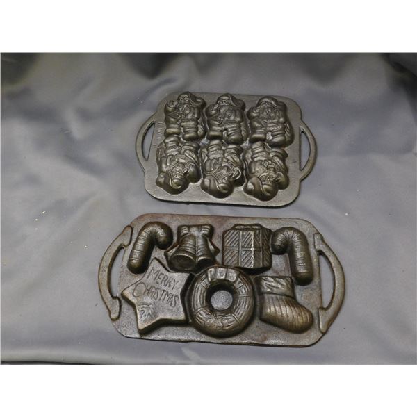 Lot of 2 Cast Iron Candy Molds Christmas Holiday
