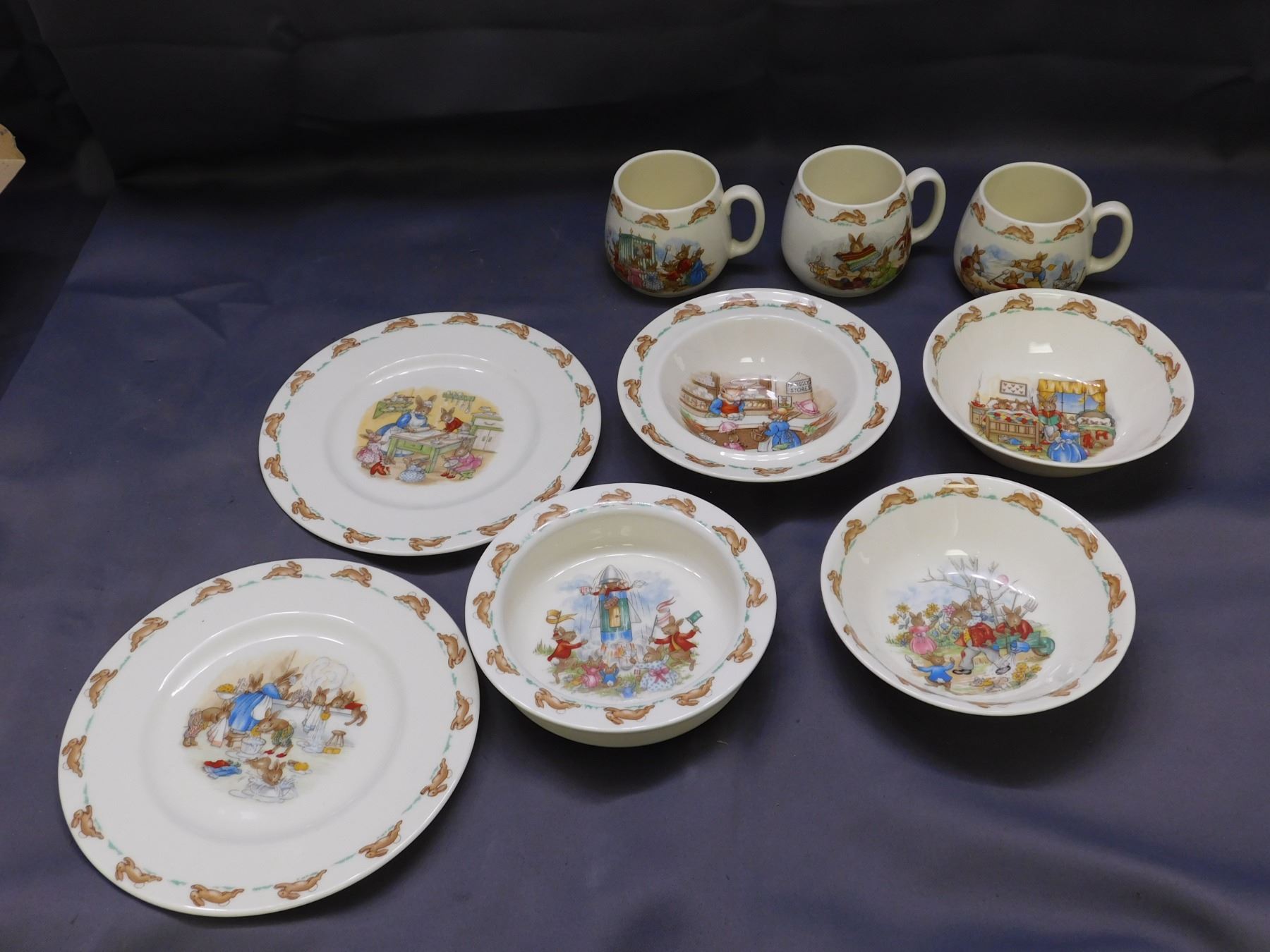 Bunnykins Lot of 9 Pcs Children's Porcelain Dining Ware