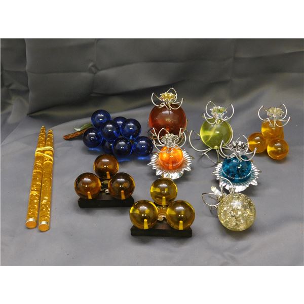 Lot of 10 Lucite Grape Candle Holders, Candles, Blue Grape Centerpiece