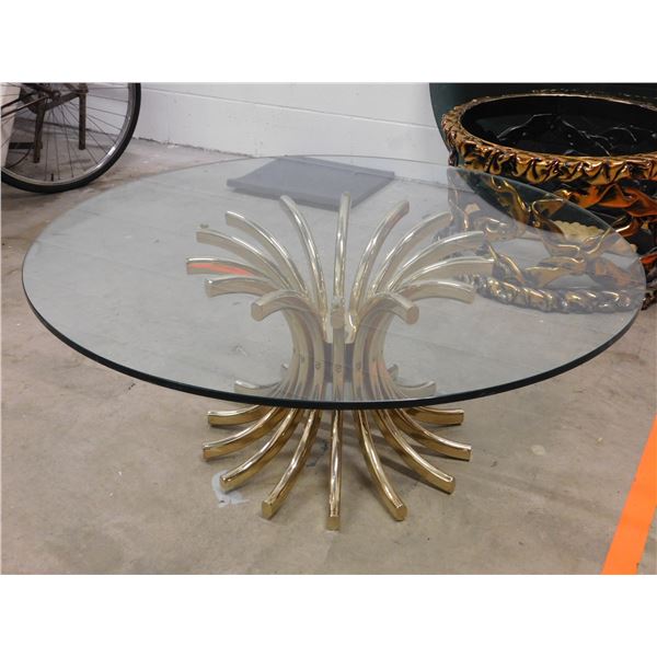 Brass Base + Round Plate Glass Coffee Table.