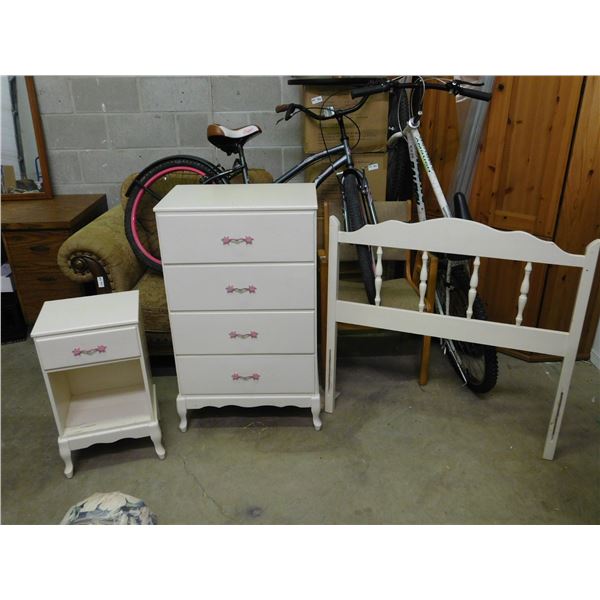 White Wooden Children's Bedroom Suite 4 Drawer Highboy, Nightstand and