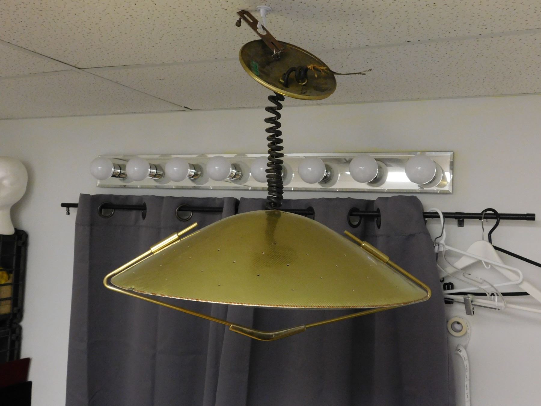 Pull Down Ceiling Fixture Atomic Gold Tone Vintage UFO Flying
