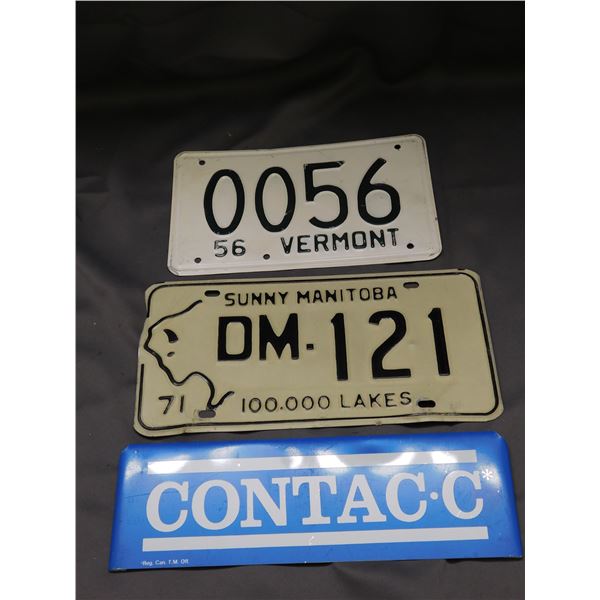 Lot of 3 Licence Plate / Dealer Plate Etc Sunny Manitoba 1971, Contacc