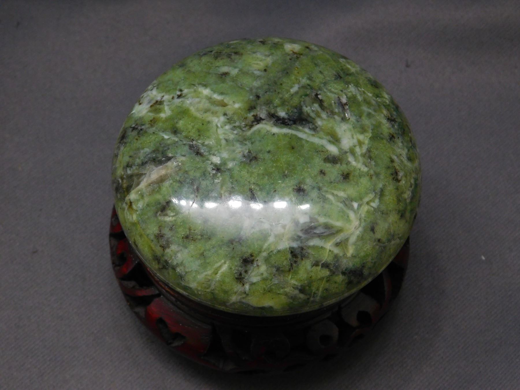 Chinese Polished Green Jade Circular Powder Jar Container with Carved ...