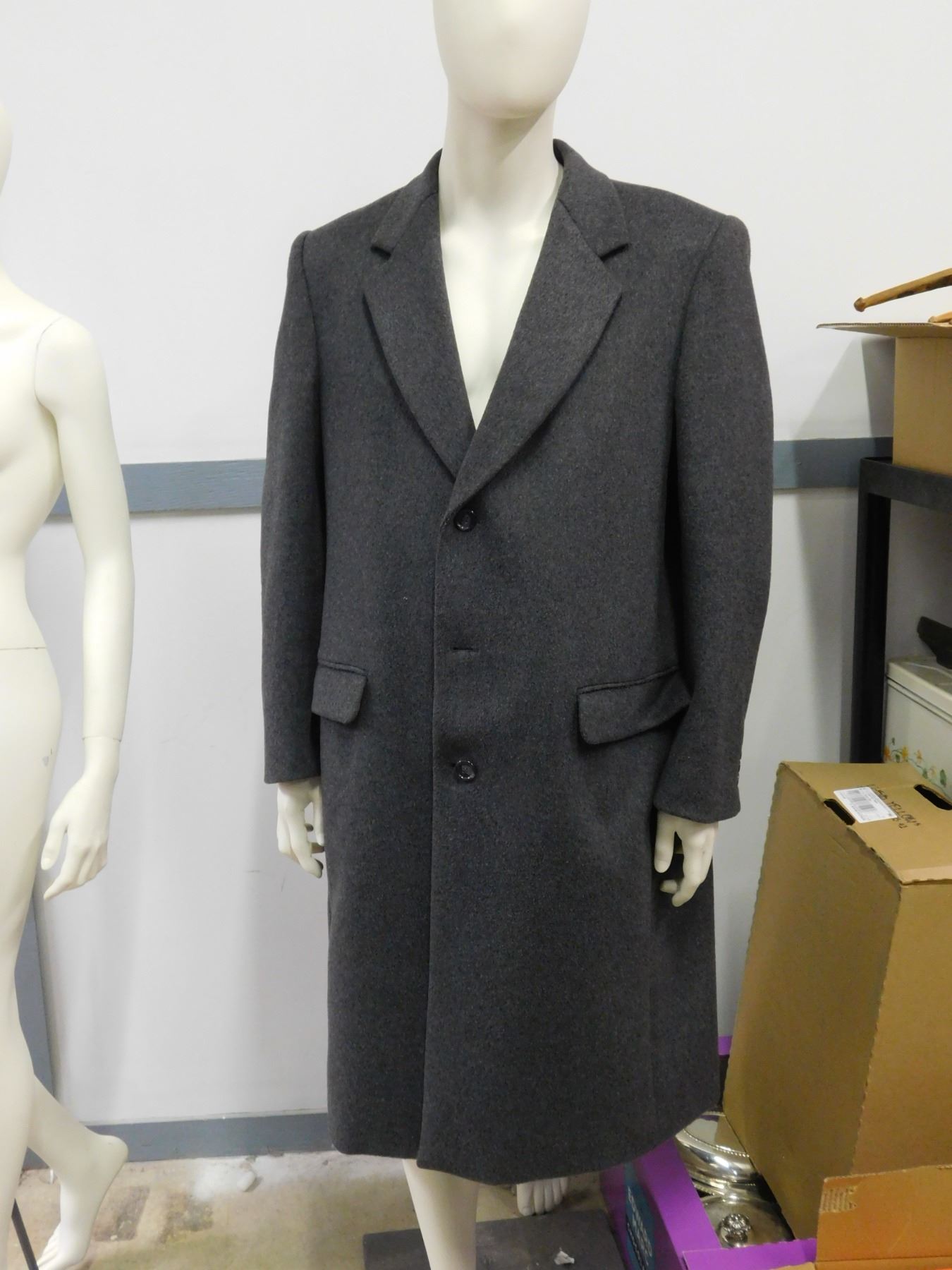 Men's Vintage Grey Wool & Cashmere Long Coat 42