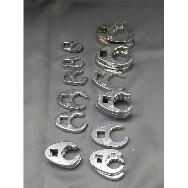 Lot of 18 Flare Nut Crow Foot Wrenches Measuring from 12mm to 32mm
