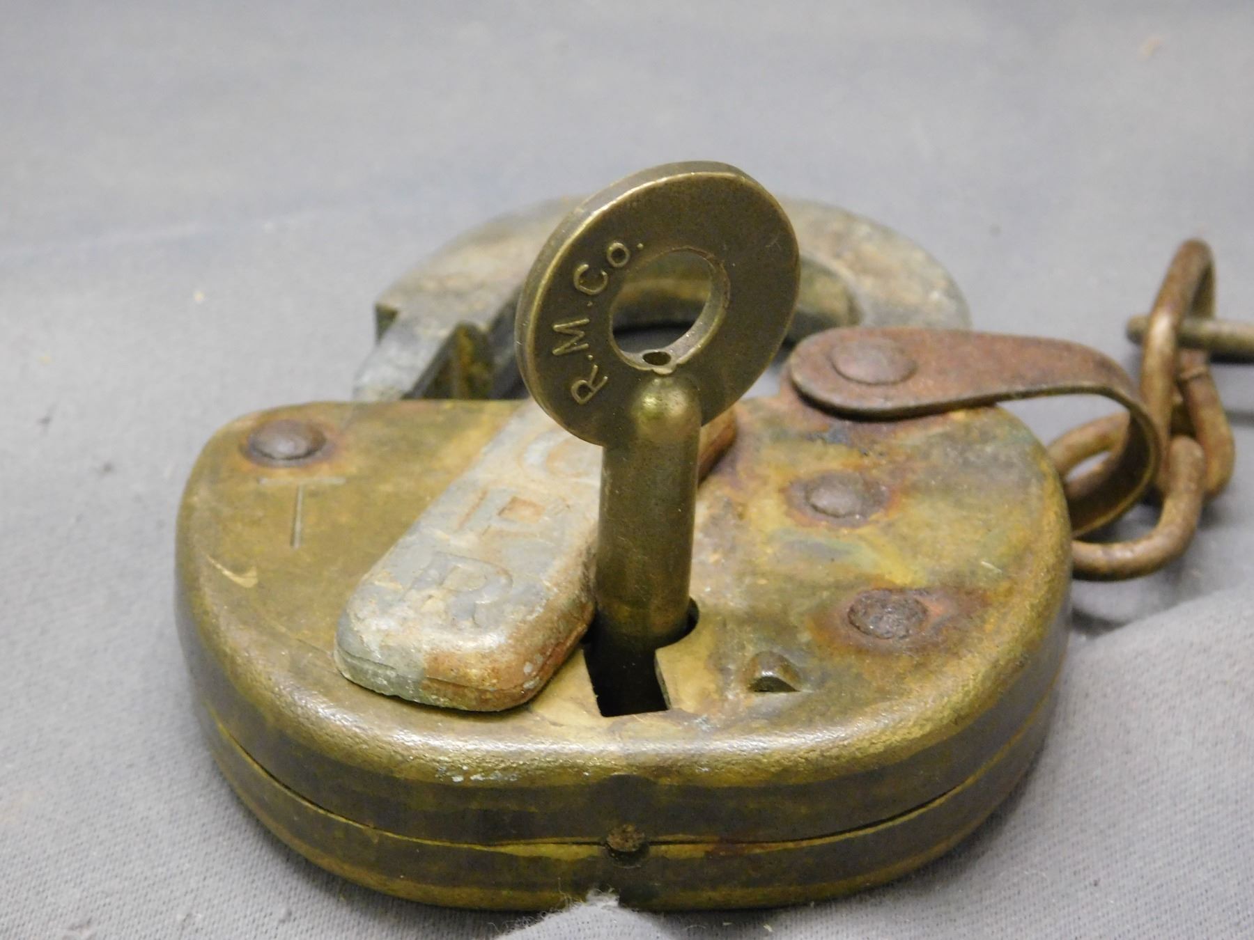 Lot of 2 Vintage Antique CPR Railway Brass Locks 1 with Key
