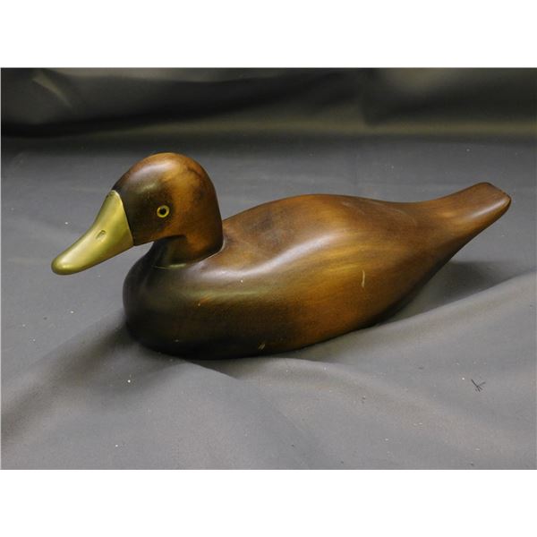 Wooden Desk Duck Sculpture with Brass Beak