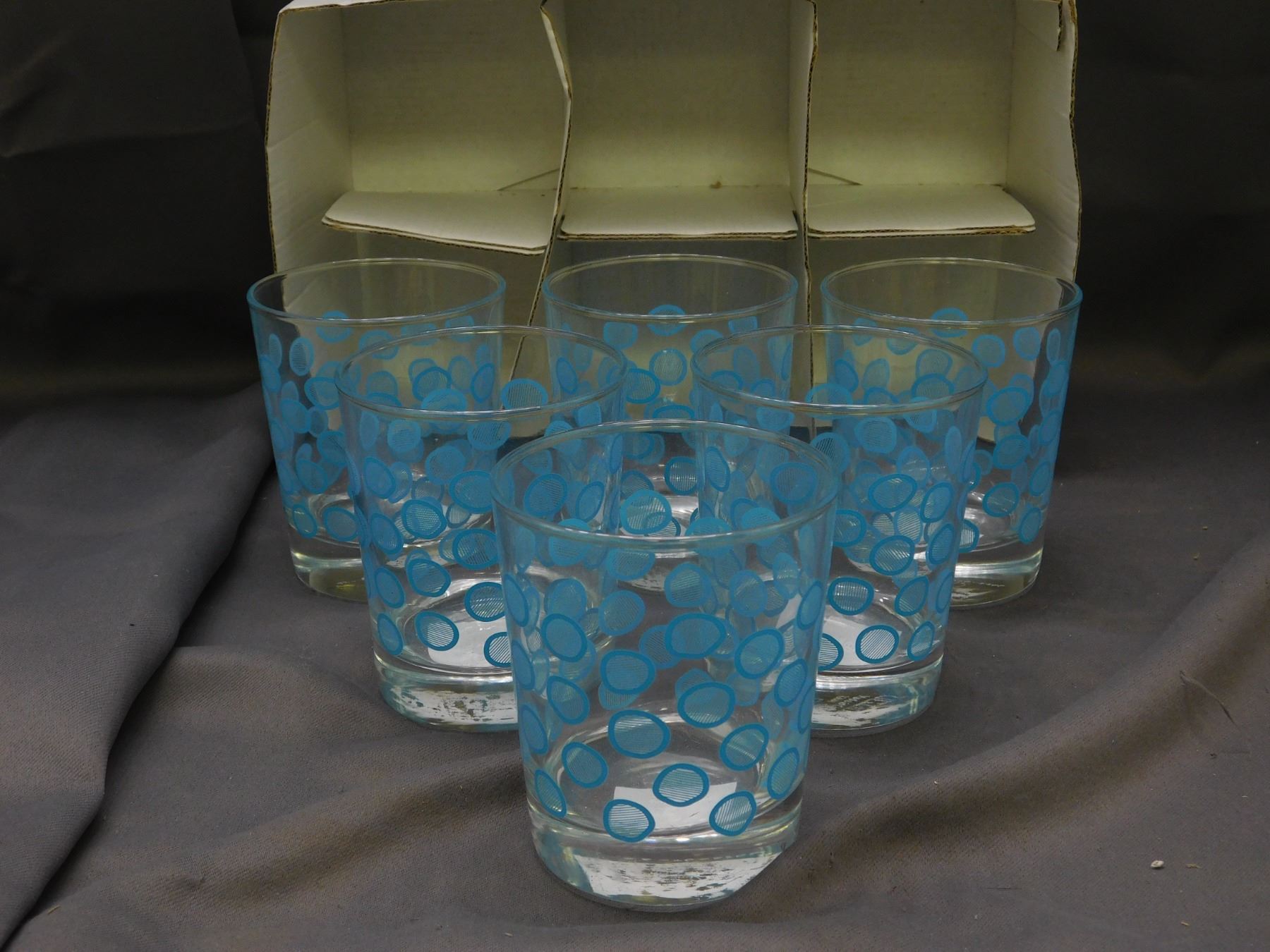 Set of 6 IKEA Blue Polka Dot Highball Glasses