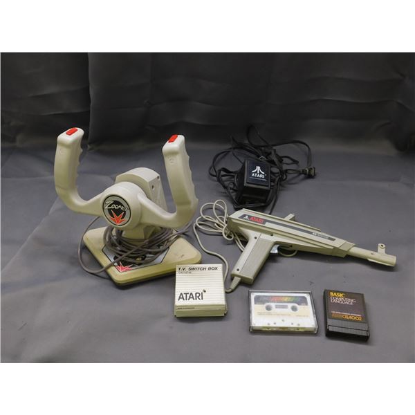 Lot of 6pcs Atari XE System Light Gun, Power Supply, Zoomer Steering Wheel Controller, Switch Box +