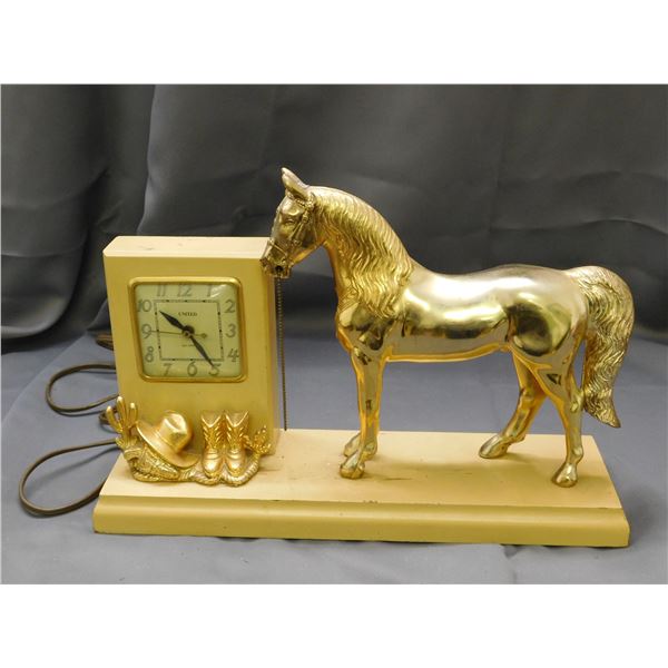 United Brass and Wood Horse Desk Clock 12" x 17"