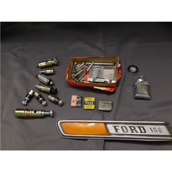 Lot of Automotive Ford 100 Reflector, Car Lighters, Fuses, Knobs, Emblem