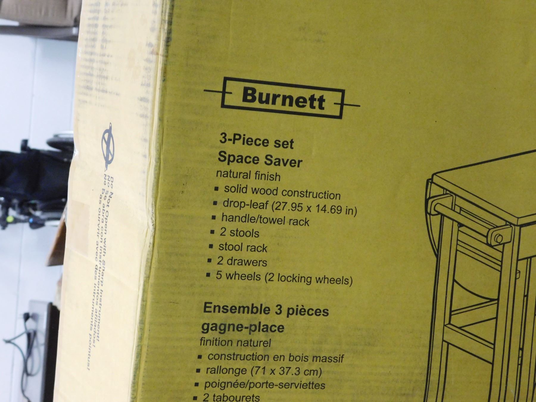 Winsom 3 Piece Space Saver Set Kitchen Island Folding Leaf