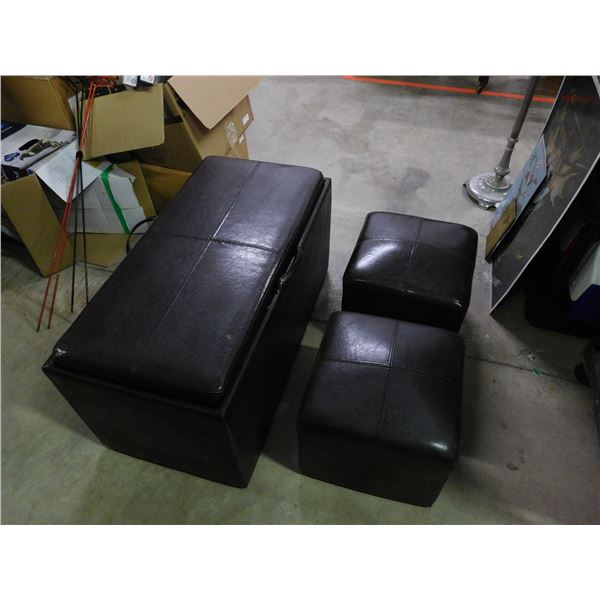 Hallway Entryway Storage Bench Ottoman with 2 Small Ottomans