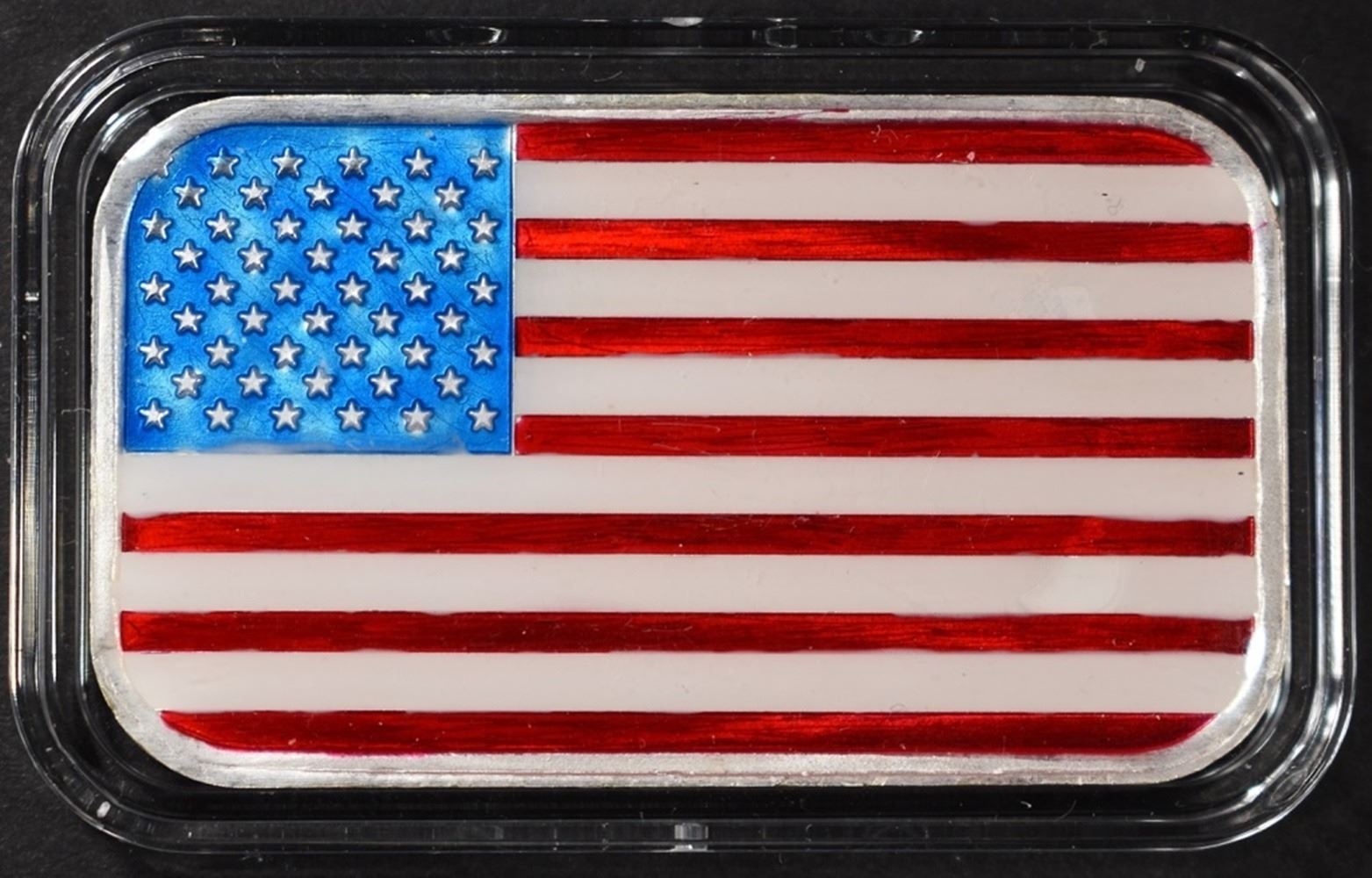1oz American Flag Silver Bar Very nice Silver Bar still in original plastic. Start at 50 and 6 shipping with tracking Accept PayPal and Venmo Happy to combine shipping