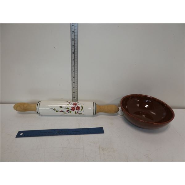 Vintage Ceramic Dough Roller and Stone Serving Dih