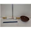 Image 1 : Vintage Ceramic Dough Roller and Stone Serving Dih