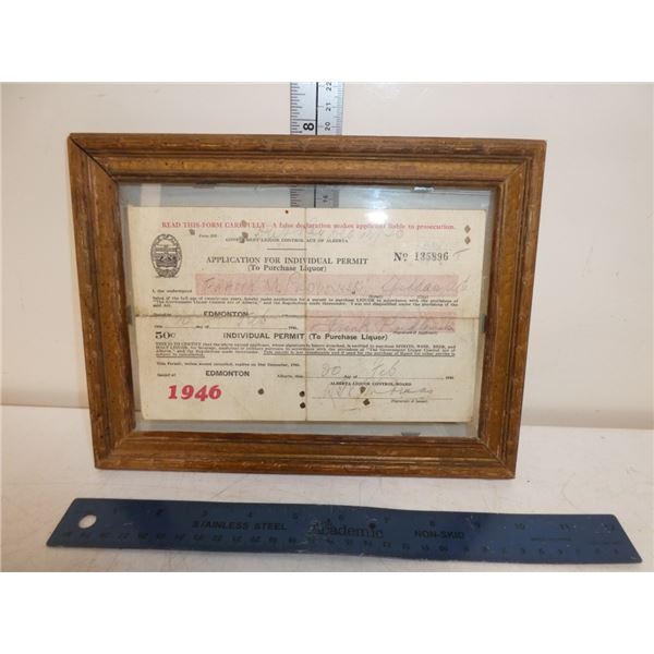 Antique Framed  Liquor Permit