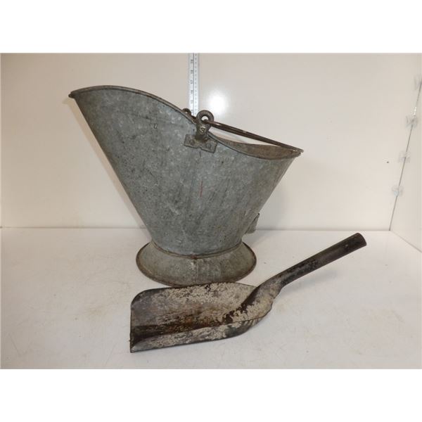 Antique Galvanized  Coal Bucket with Scoop