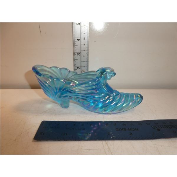 Vintage Fenton Blue Iridescent Glass Shoe