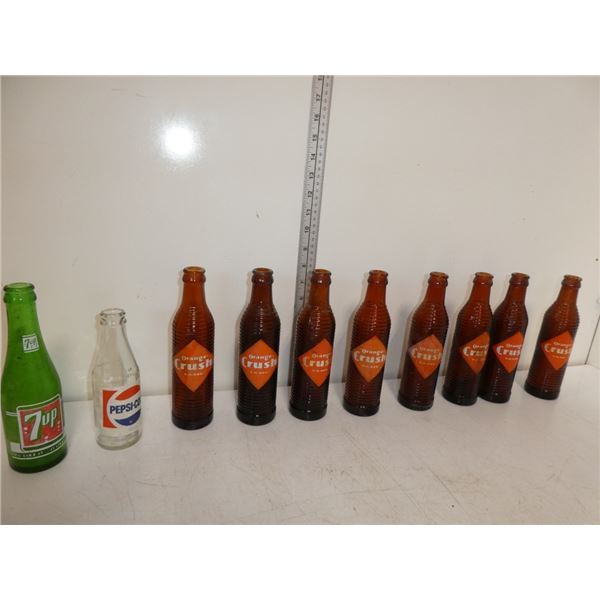 8 "Crush Bottles" , 1 Pepsi and 1 7up Bottle