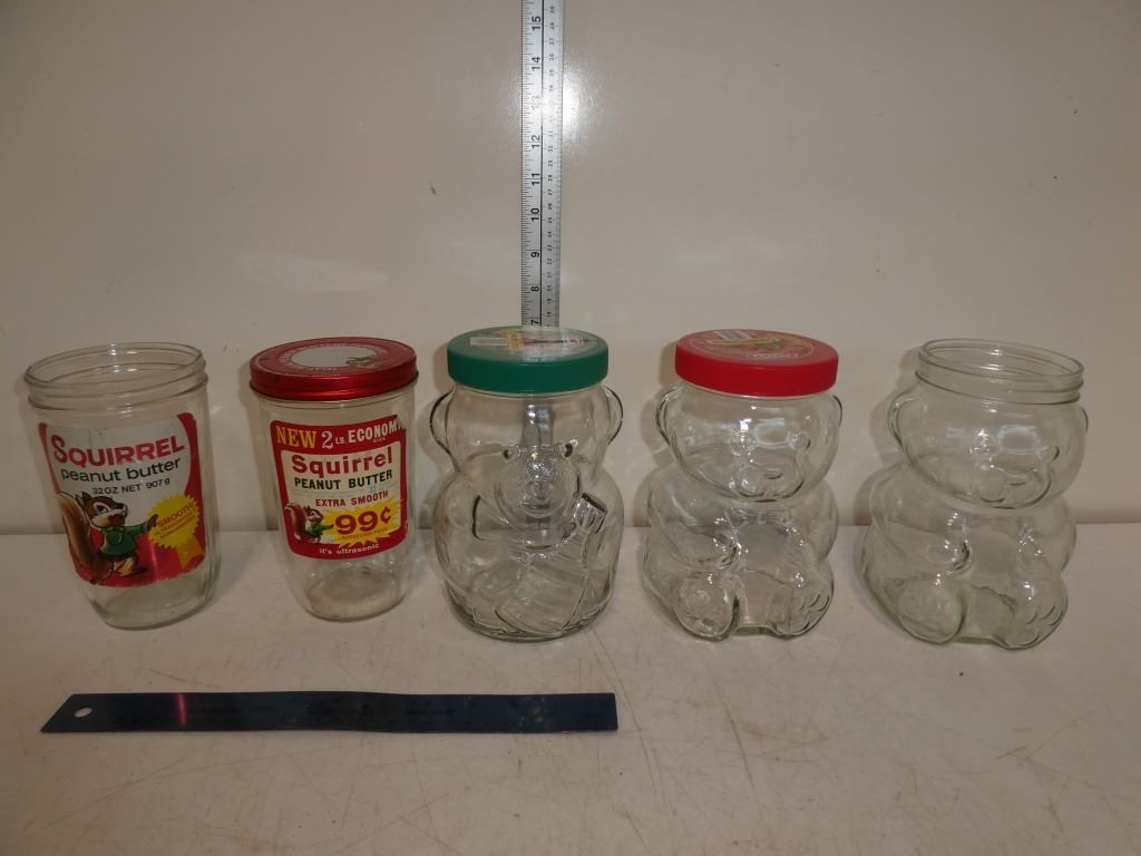 5 Vintage Glass Peanut Butter Jars