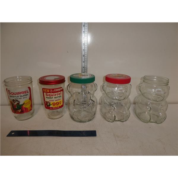 5 Vintage Glass Peanut Butter Jars