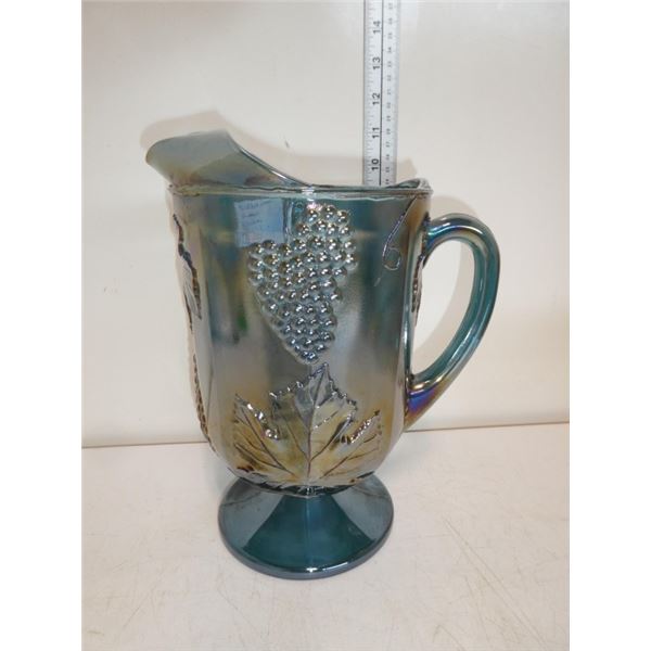 Vintage Footed Pitcher Iridescent Indiana Blue Can