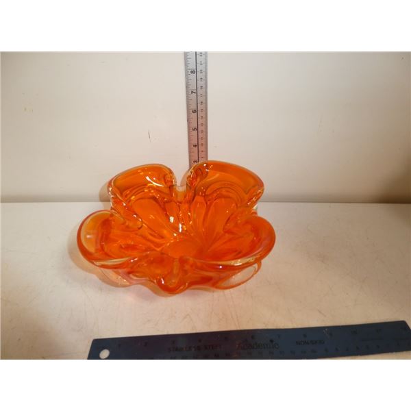 Vintage Orange "Chalet"  Heavy Glass Ash Tray