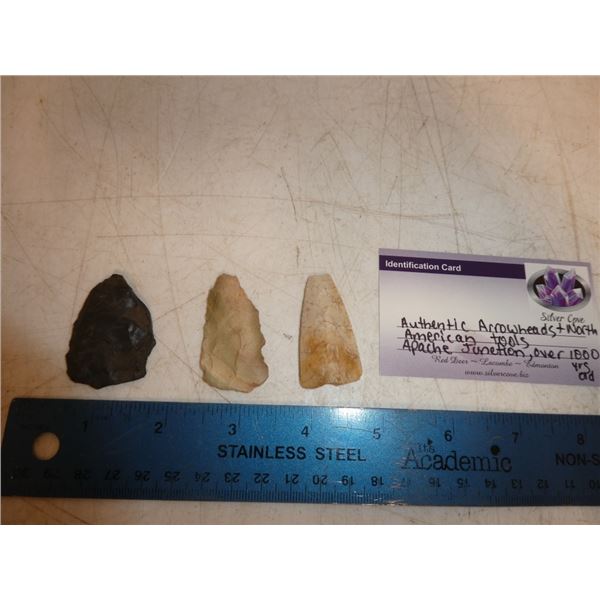 3 Authentic Arrowheads and North American Tools