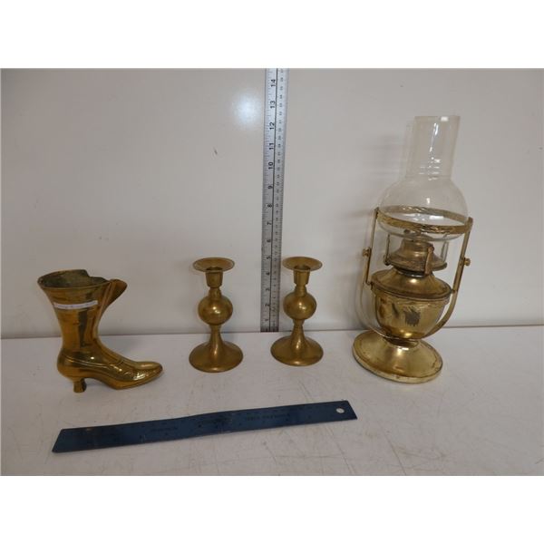 Vintage Brass Lantern, Booth and Pair of Candle