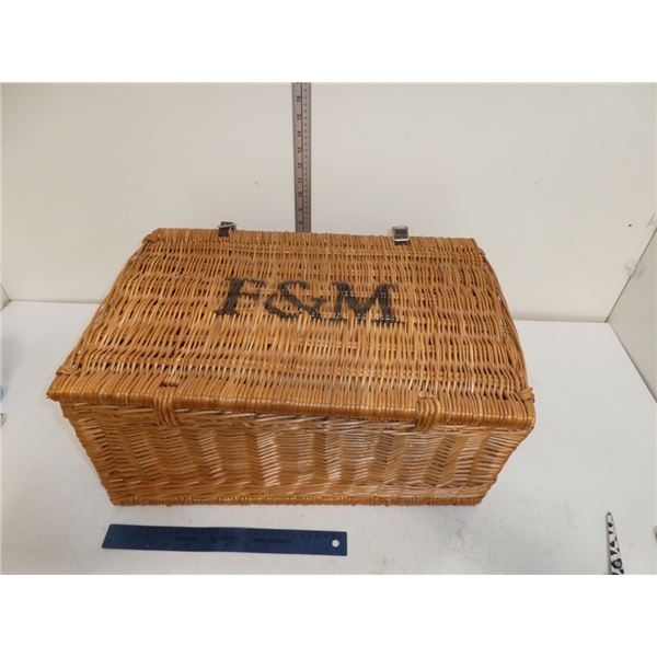 Vintage F & M Wicker Picnic Basket