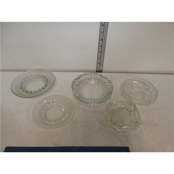 5 Vintage Glass Ashtrays