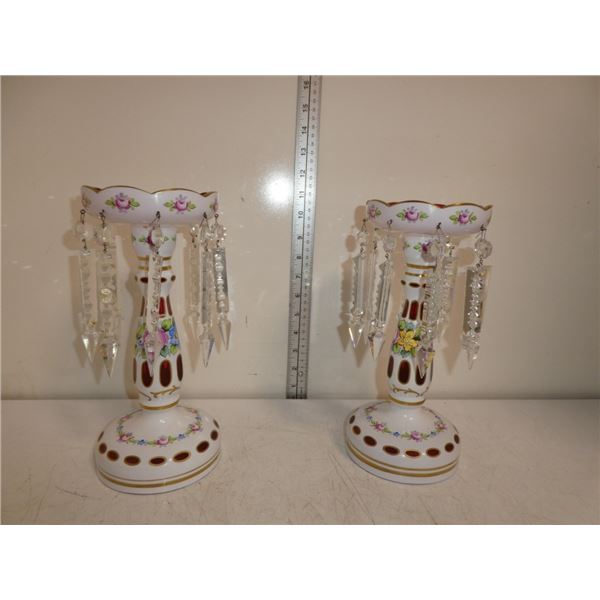 Rare Antique Set of 2 Szech Cut Glass Mantle