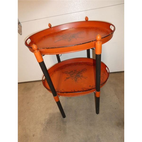 Vintage Metal Side Table with 2 Serving Trays