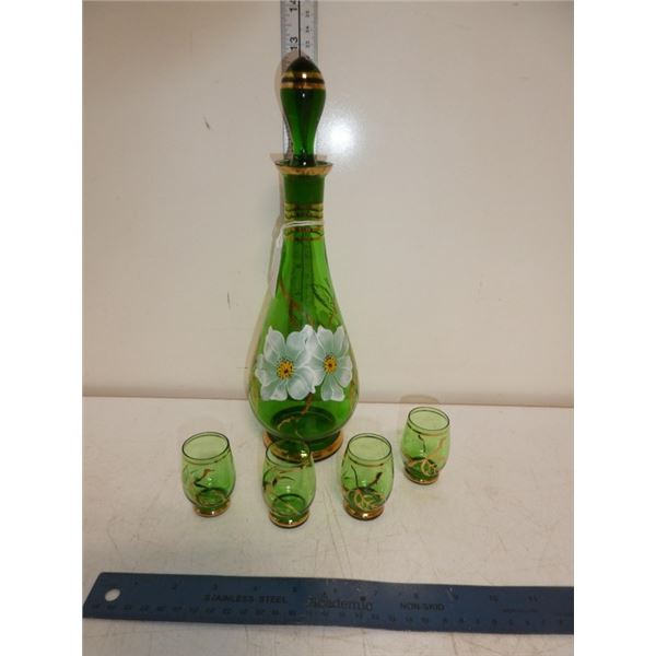 Vintage Art Glass Bohemion Decanter and 4