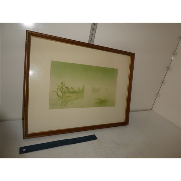 Antique Framed Print Canoes in the Fog